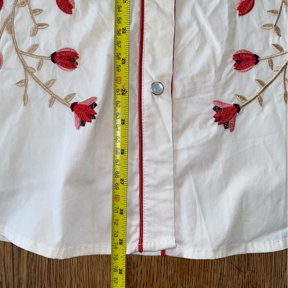 Lucky & Blessed 100% Cotton Snap Button Shirt with Red Floral Embroidery - Picture 4 of 11